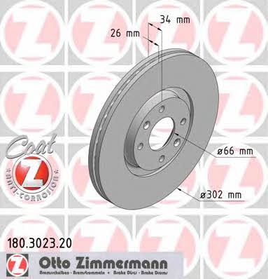 Otto Zimmermann 180.3023.20 Front brake disc ventilated 180302320
