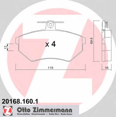 Otto Zimmermann 20168.160.1 Brake Pad Set, disc brake 201681601