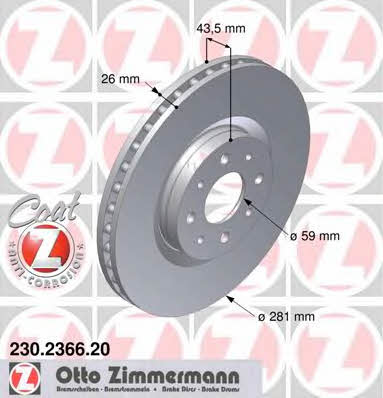 Otto Zimmermann 230.2366.20 Front brake disc ventilated 230236620