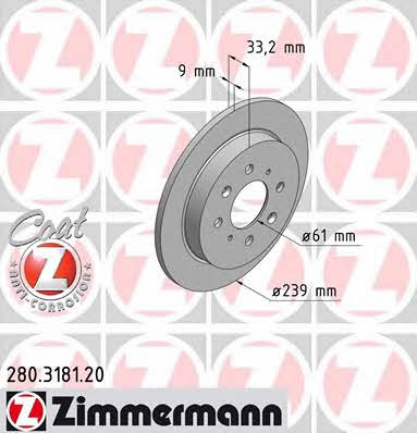 Otto Zimmermann 280.3181.20 Rear brake disc, non-ventilated 280318120