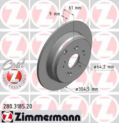 Otto Zimmermann 280.3185.20 Rear brake disc, non-ventilated 280318520