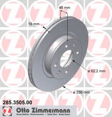 Otto Zimmermann 285.3505.00 Front brake disc ventilated 285350500