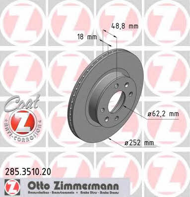 Otto Zimmermann 285.3510.20 Front brake disc ventilated 285351020