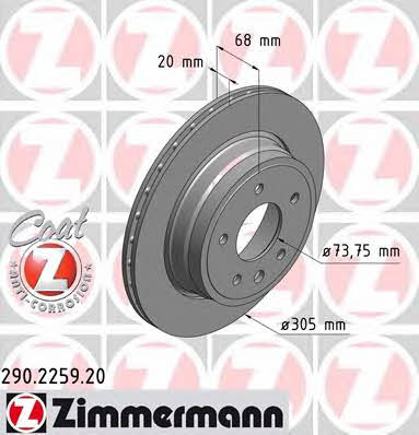 Otto Zimmermann 290.2259.20 Rear ventilated brake disc 290225920