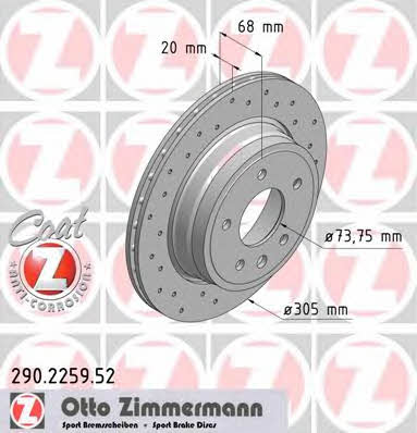 Otto Zimmermann 290.2259.52 Rear ventilated brake disc 290225952
