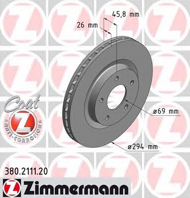 Front vented brake disc Otto Zimmermann 380.2111.20