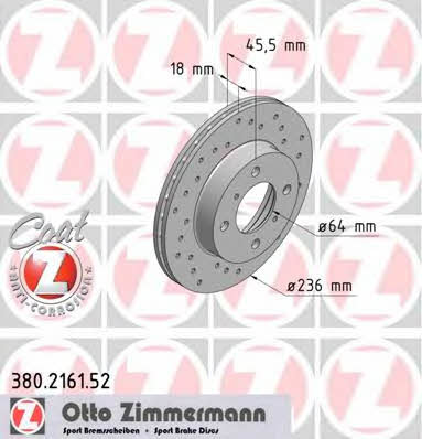 Otto Zimmermann 380.2161.52 Front brake disc ventilated 380216152
