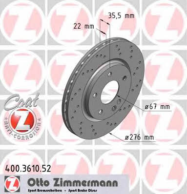 Otto Zimmermann 400.3610.52 Front brake disc ventilated 400361052