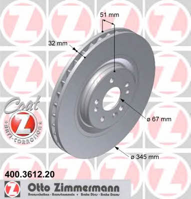 Otto Zimmermann 400.3612.20 Front brake disc ventilated 400361220