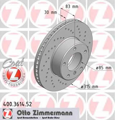 Otto Zimmermann 400.3614.52 Front brake disc ventilated 400361452