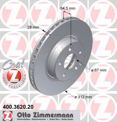 Otto Zimmermann 400.3620.20 Front brake disc ventilated 400362020