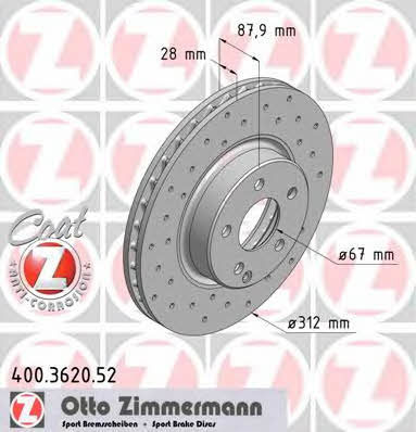 Otto Zimmermann 400.3620.52 Front brake disc ventilated 400362052