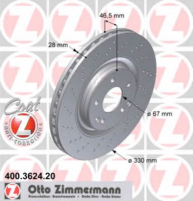 Otto Zimmermann 400.3624.20 Front brake disc ventilated 400362420