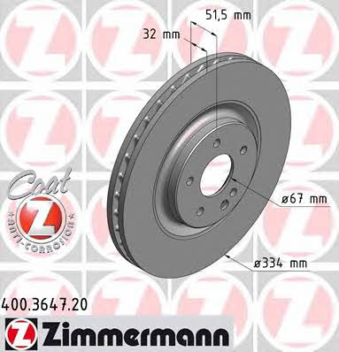 Otto Zimmermann 400.3647.20 Front brake disc ventilated 400364720