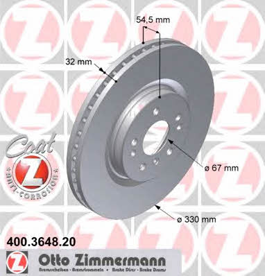 Otto Zimmermann 400.3648.20 Front brake disc ventilated 400364820