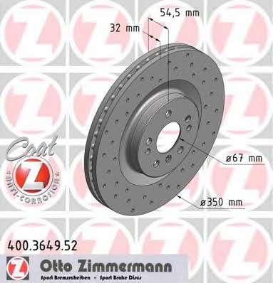 Front vented brake disc Otto Zimmermann 400.3649.52