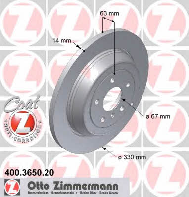 Otto Zimmermann 400.3650.20 Rear brake disc, non-ventilated 400365020