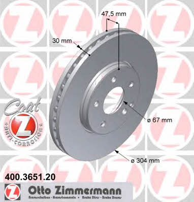 Otto Zimmermann 400.3651.20 Front brake disc ventilated 400365120