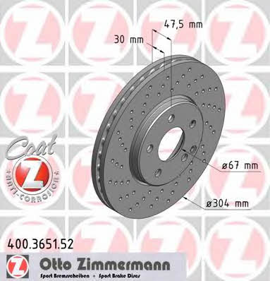 Otto Zimmermann 400.3651.52 Front brake disc ventilated 400365152