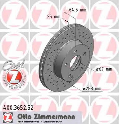 Front vented brake disc Otto Zimmermann 400.3652.52