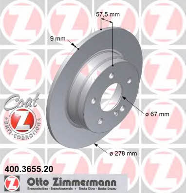 Rear solid brake disc Otto Zimmermann 400.3655.20