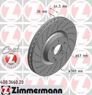 Otto Zimmermann 400.3660.20 Front brake disc ventilated 400366020