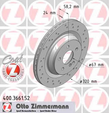 Otto Zimmermann 400.3661.52 Rear ventilated brake disc 400366152