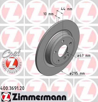 Otto Zimmermann 400.3691.20 Rear brake disc, non-ventilated 400369120