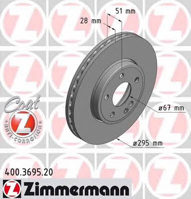 Otto Zimmermann 400.3695.20 Front brake disc ventilated 400369520