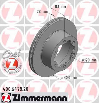 Otto Zimmermann 400.6478.20 Rear ventilated brake disc 400647820