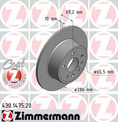 Otto Zimmermann 430.1475.20 Rear brake disc, non-ventilated 430147520