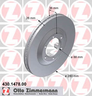 Otto Zimmermann 430.1478.00 Front brake disc ventilated 430147800