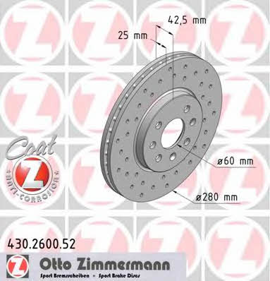 Otto Zimmermann 430.2600.52 Front brake disc ventilated 430260052