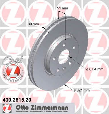 Front vented brake disc Otto Zimmermann 430.2615.20