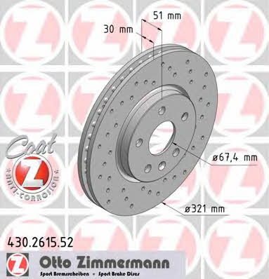 Otto Zimmermann 430.2615.52 Front brake disc ventilated 430261552