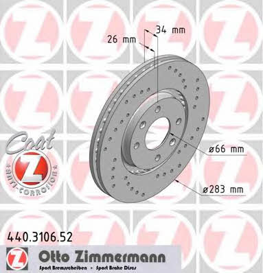 Otto Zimmermann 440.3106.52 Front brake disc ventilated 440310652