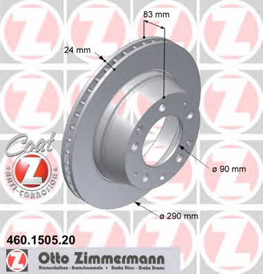 Otto Zimmermann 460.1505.20 Rear ventilated brake disc 460150520