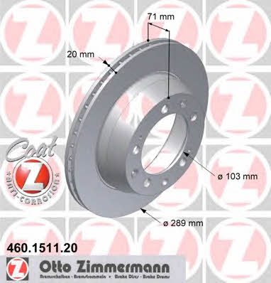 Otto Zimmermann 460.1511.20 Rear ventilated brake disc 460151120