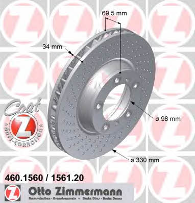 Otto Zimmermann 460.1560.20 Front brake disc ventilated 460156020