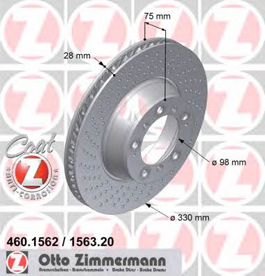 Otto Zimmermann 460.1562.20 Rear ventilated brake disc 460156220