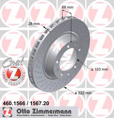 Otto Zimmermann 460.1566.20 Rear ventilated brake disc 460156620