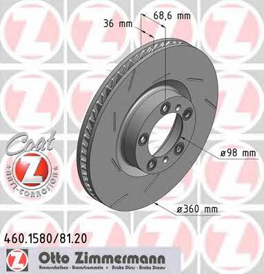 Otto Zimmermann 460.1580.20 Brake disc 460158020