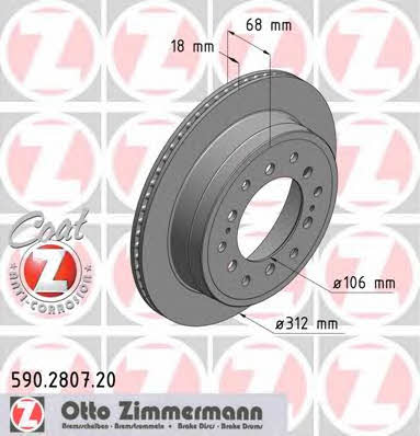 Otto Zimmermann 590.2807.20 Rear ventilated brake disc 590280720