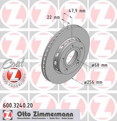 Otto Zimmermann 600.3240.20 Rear ventilated brake disc 600324020
