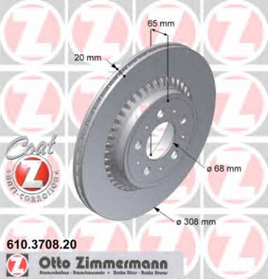 Otto Zimmermann 610.3708.20 Rear ventilated brake disc 610370820