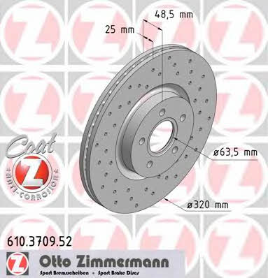 Otto Zimmermann 610.3709.52 Front brake disc ventilated 610370952