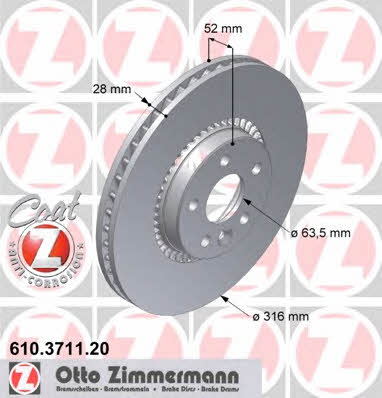 Otto Zimmermann 610.3711.20 Front brake disc ventilated 610371120