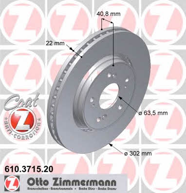 Otto Zimmermann 610.3715.20 Rear ventilated brake disc 610371520