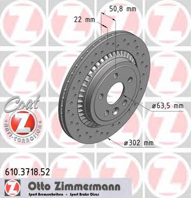 Otto Zimmermann 610.3718.52 Rear ventilated brake disc 610371852