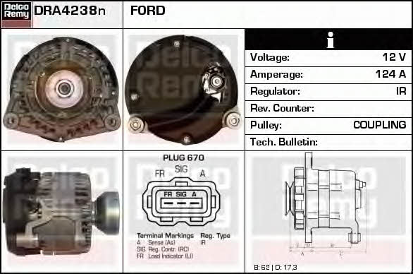 Remy DRA4238N Alternator DRA4238N